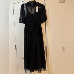 Rebecca Taylor Black Sheer Midi Dress